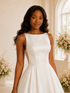 ChicSew Elegant Simple Bateau Sleeveless A-Line Satin Maxi Long Wedding Dress