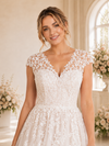 ChicSew Fancy Cap Sleeves V-Neck Lace Tulle Long A-Line Wedding Dress