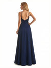 Sexy A-Line Side Slit V-Neck Spaghetti Straps Jersey Maxi Formal Evening Dresses For Ladies