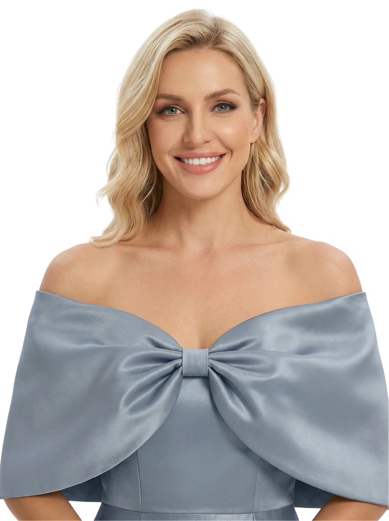 Chicsew Elegant Off Shoulder Bow Knot Floor-Length Satin A-Line Mother Of The Bride Dresses