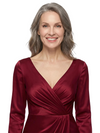 ChicSew V-Neck Long Sleeves Ruched Satin Side Slit Floor-Length Mermaid Mother of the Bride Dress