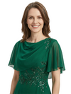 ChicSew Round Neck Flutter Sleeve Beaded Lace Applique Floor Length Chiffon Elegant Mother of the Bride Dresses