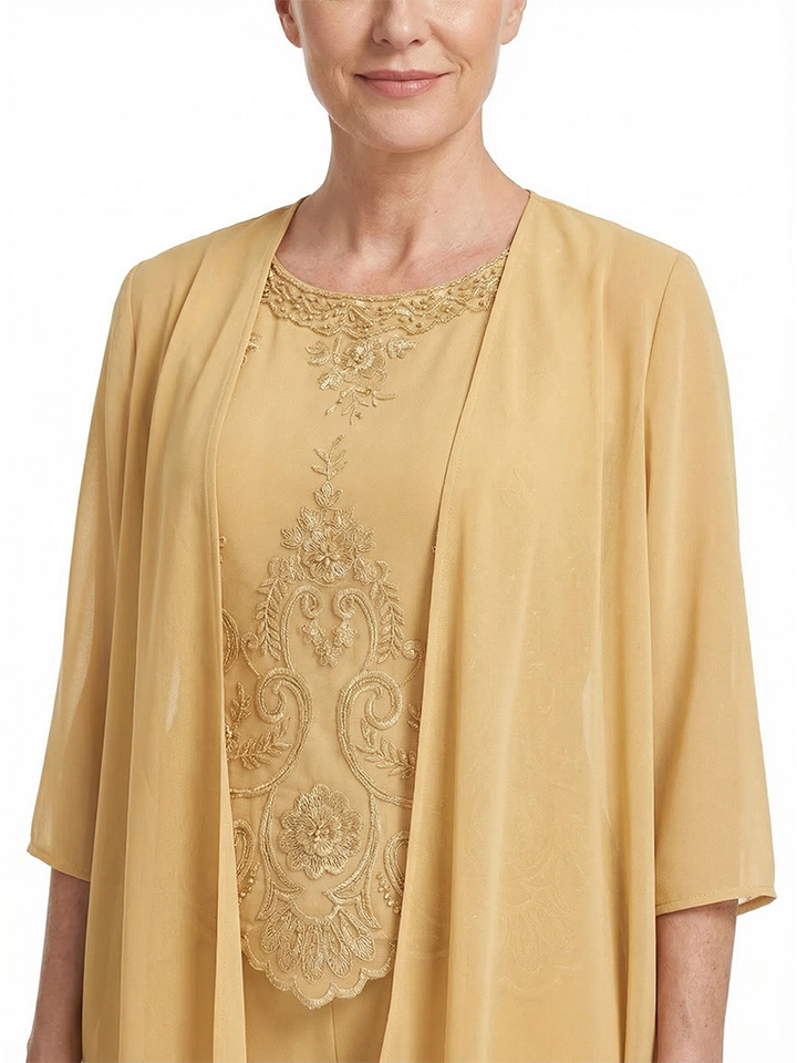 ChicSew Classy Chiffon Mother Of The Groom PantSuits Three Piece Set With Lace Appliques Bodice