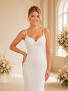 ChicSew Elegant Spaghetti Straps V-Neck Crepe Floor-Length Wedding Dress With Lace Appliques