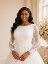 ChicSew Elegant Bateau Long Sleeves Tulle Maxi Wedding Dress With Lace Appliques