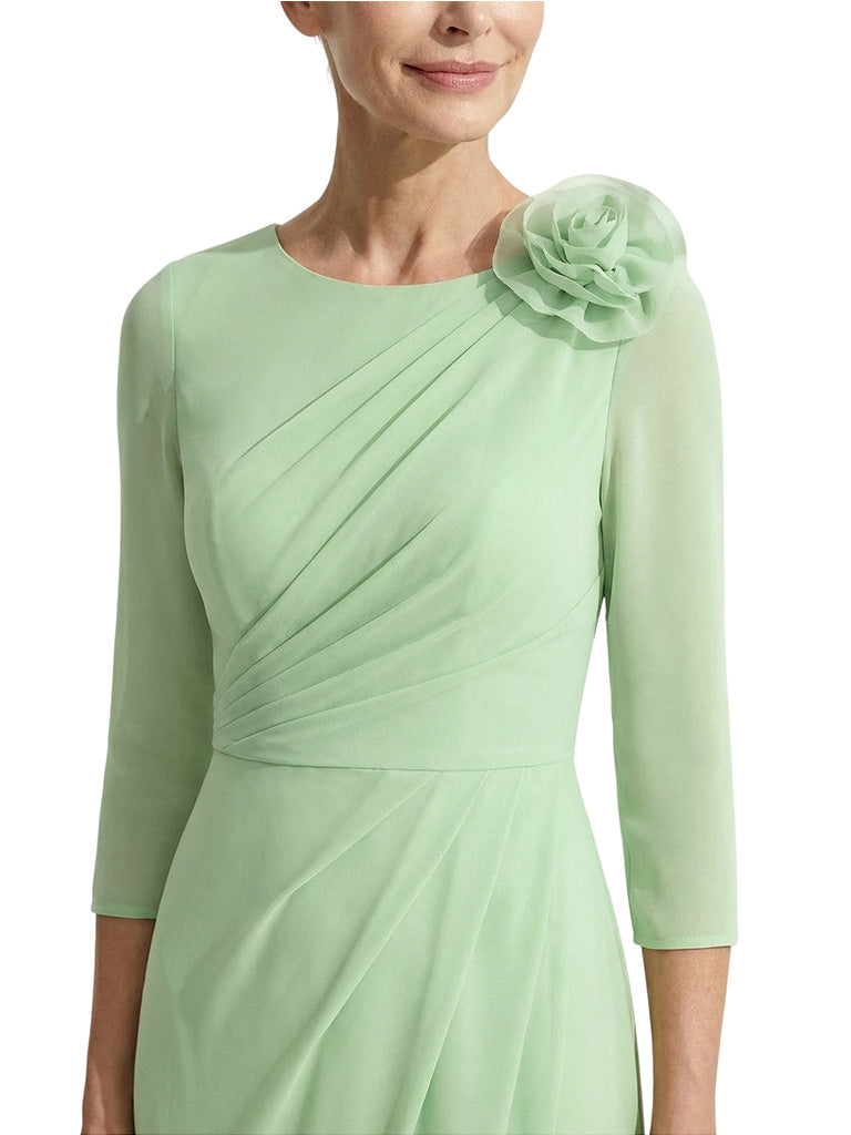 Elegant Boat Neck Long Sleeves Mother Of The Bride Gown With Rosette Detail
