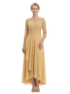 ChicSew Beautiful High-Low Chiffon Ruffle Mother Of The Bride Dress With Illusion Lace Bodice