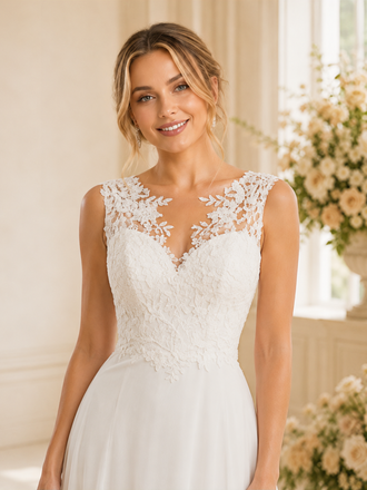 ChicSew Elegant Fancy Illusion Sleeveless Lace Applique Chiffon A-Line Maxi Wedding Dress