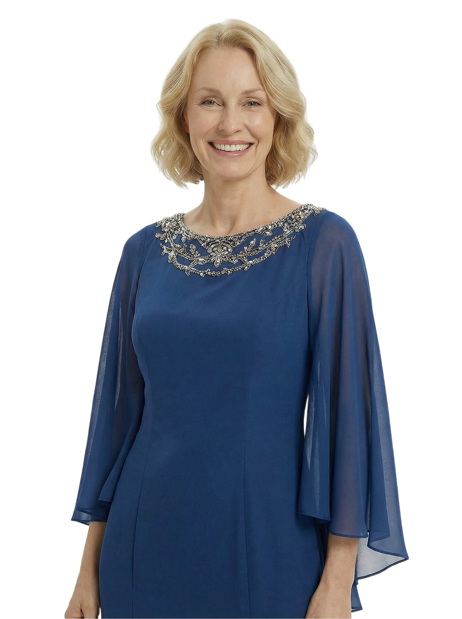 Elegant Mermaid Jewel Long Sleeves Mother Of The Bride Dress Chiffon Gown