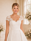 ChicSew A-line Cap Sleeves Lace Maxi Long Wedding Dresses With Satin Overskirt