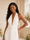 ChicSew Sexy Halter Deep V-Neck Open Back Mermaid Crepe Floor-Length Wedding Dress