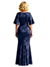 Elegant Chiffon V-neck Bell Sleeves Mermaid Mother of The Bride Dresses