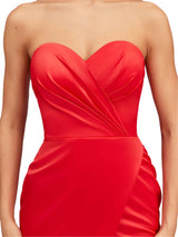 Sexy Front Slit Strapless Sweetheart Mermaid Soft Satin Long Bridesmaid Dresses Online