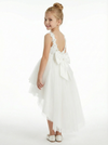 Pearl Trim Tank Style Flower Girl Dress with Tiered Tulle Skirt High Low Hem Design