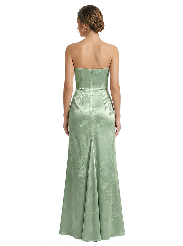 Elegant Jacquard Satin Straight Across Boning Mermaid Long Formal Evening Dresses