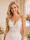 ChicSew Sexy Mermaid Lace Applique Tulle Spaghetti Straps Maxi Long Wedding Dress Open Back With Button