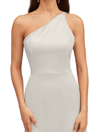 Elegant One Shoulder A-Line Side Slit Soft Satin Long Bridesmaid Dresses