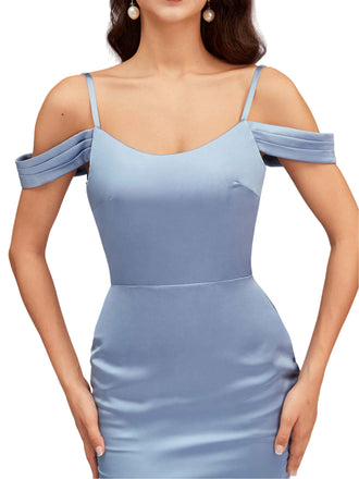 Sexy Cold Shoulder Soft Satin Mermaid Long Bridesmaid Dresses Online