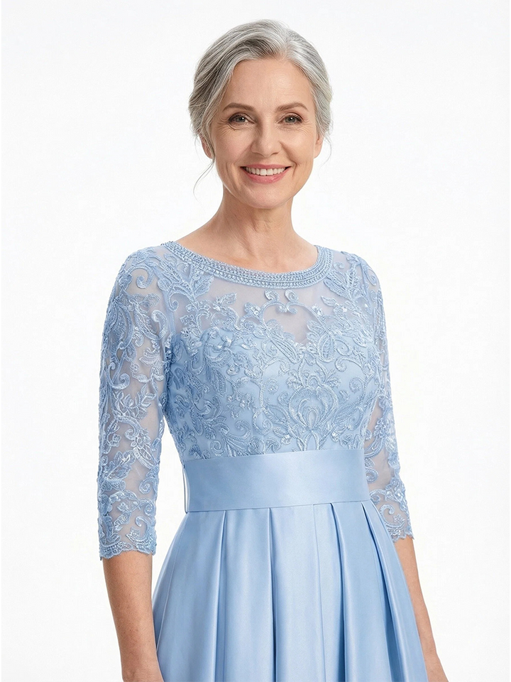 ChicSew Elegant Silky Satin Lace Long Sleeve Satin A-Line Mother Of The Groom Dresses With Half Sleeves