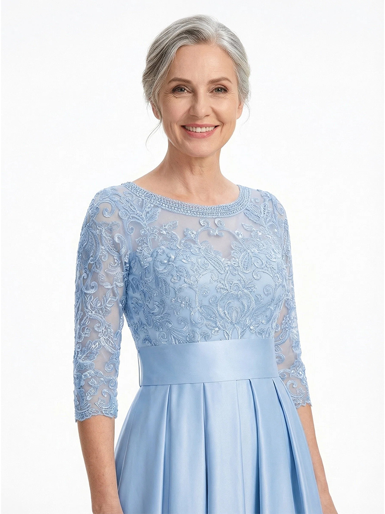 ChicSew Elegant Silky Satin Lace Applique A-Line Mother Of The Groom Dresses With Half Sleeves
