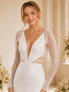 ChicSew Modern Deep V-Neck Lace Mermaid Long Sleeves Wedding Dresses With Train