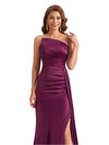 Sexy Silky Satin Asymmetric Mermaid Side Slit Ruched Long Bridesmaid Dresses Online