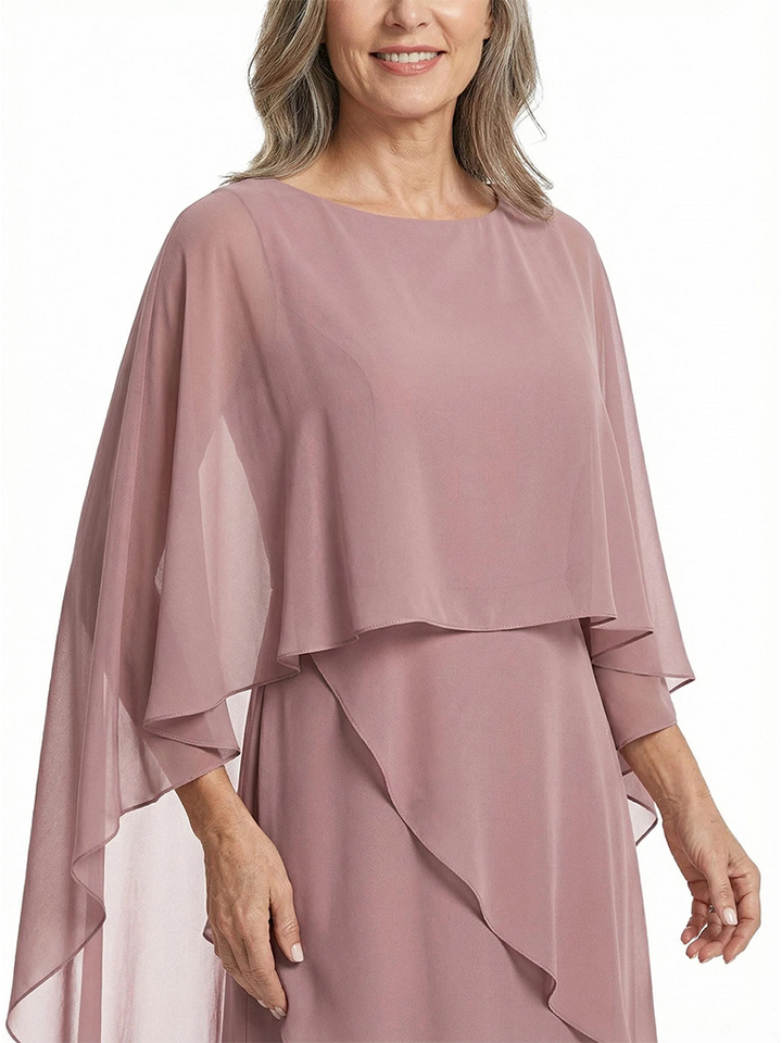 ChicSew Elegant Layered Chiffon Capelet Mother Of The Bride Gown Floor Length A-Line