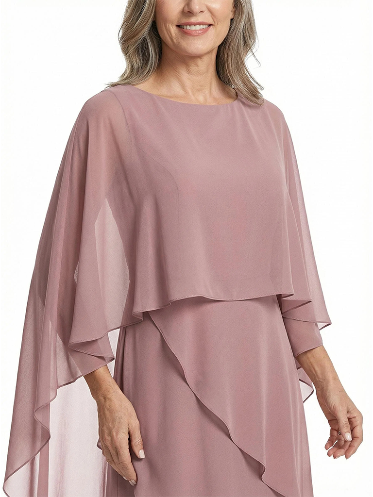 ChicSew Elegant Layered Chiffon Capelet Mother Of The Bride Gown Floor Length A-Line Dress