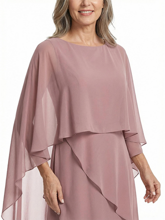 ChicSew Elegant Layered Chiffon Capelet Mother Of The Bride Gown Floor Length A-Line Dress