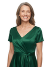 ChicSew V-Neck Short Sleeve Satin A-Line Long Mother of the Bride Dress