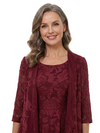 Chicsew Elegant Scoop 3/4 Sleeves Two-Pieces Floral Burnout Chiffon A-line Formal Mother of Bride Dress
