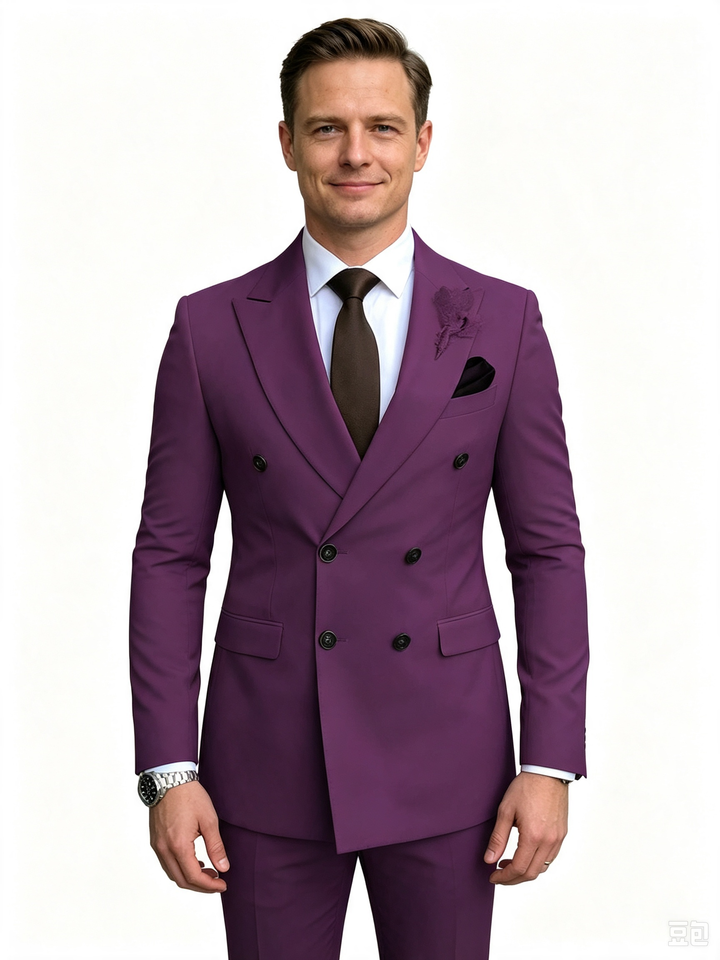 Classic 2 Piece Grape Men's Suit with Regular Fit and Sophisticated Peak Lapel