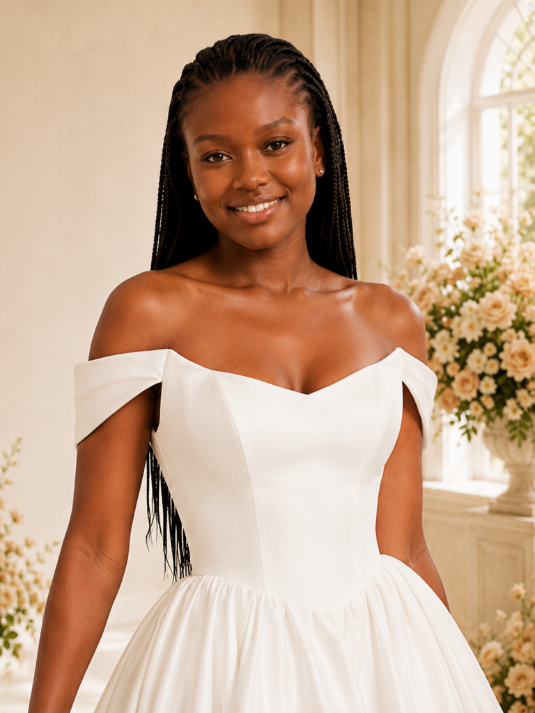 ChicSew Elegant Off The Shoulder A-Line Satin Maxi Long Wedding Dress With Button
