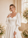 ChicSew Fancy Sweetheart A-Line Satin Long Sleeves Maxi Wedding Dress With Side Slit
