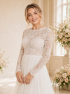 ChicSew Fancy Round Neck Long Sleeves Lace Tulle Long A-Line Wedding Dress