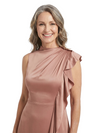 ChicSew Fancy High Neck Ruffles Ruched A-Line Satin Mermaid Mother Of The Groom Evening Gowns