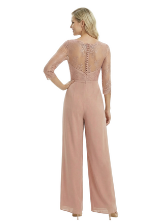 Chicsew Mother Of The Bride Pantsuit Modern Jewel Lace Chiffon Wide Leg Long Outfit Flowy Silhouette