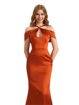 Elegant Off The Shoulder Halter Silky Satin Mermaid Chic Long Bridesmaid Dresses