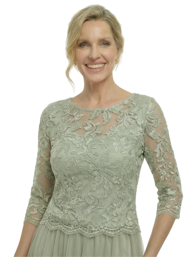 Elegant A-Line Jewel Lace Long Sleeve Mother Of The Bride Dress Chiffon Gown