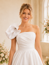 ChicSew Fancy One Shoulder Ruching Satin A-Line Maxi Long Wedding Dress