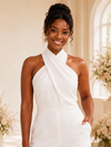 ChicSew Modern Halter Ruching Open Back Crepe Floor-Length Wedding Jumpsuit
