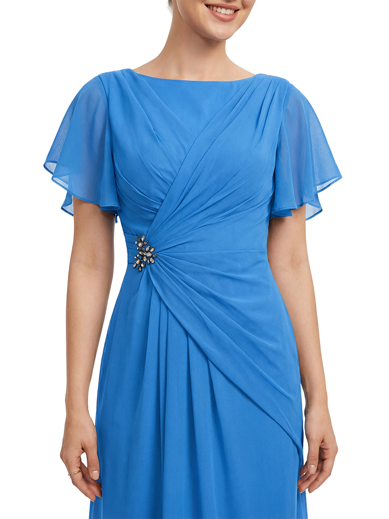 ChicSew Short Sleeves Ruched A-Line Floor Length Chiffon Modern Mother Of The Bride And Groom Dresses