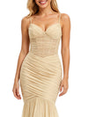 Chicsew V-Neck Spaghetti Straps Pleats Sleeveless Chiffon Mermaid Long Bridesmaid Dresses
