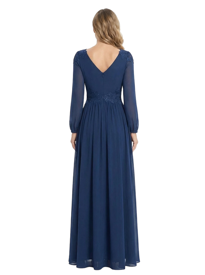 Beautiful Mother Of The Bride Dresses V-Neck Long Sleeves A-Line Lace Appliques
