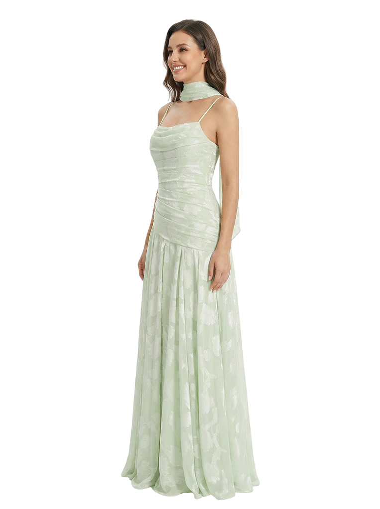Elegant Spaghetti Straps Floral Burnout Chiffon A-Line Formal Evening Dresses