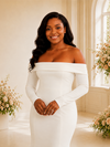 ChicSew Elegant Mermaid Off The Shoulder Long Sleeves Crepe Maxi Wedding Dress