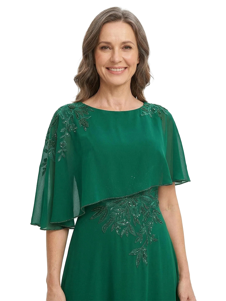 ChicSew Modern Jewel Lace A-Line Chiffon Cape Mother Of The Bride Gowns