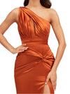 Sexy Mermaid One Shoulder Side Slit Beauty Long Soft Satin Bridesmaid Dresses Online