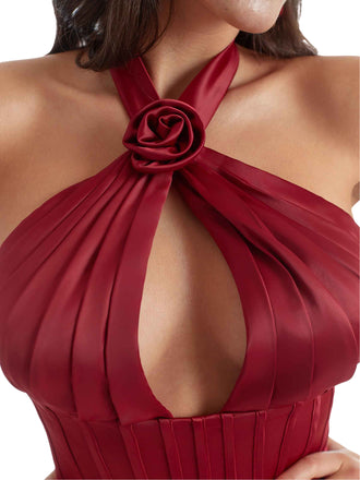 Elegant Halter Mermaid Ruched Satin Boho Chic Long Bridesmaid Dresses Slit