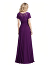 Elegant Chiffon Lace Short Sleeves V-Neck A-Line Mother Of The Bride Dresses